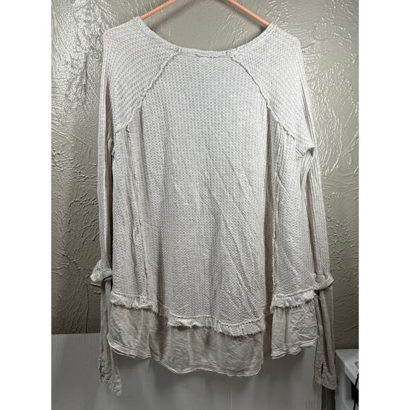 Free People We The Free Womens‎ Tunic Long Sleeve Shirt V Neck Waffle Cream XS - Picture 3 of 5